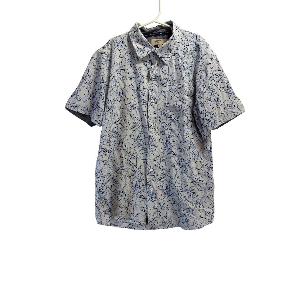 Reaction Kenneth Cole Boys Blue White Abstract Marble Print Shirt 10/12